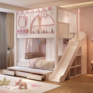 <span class=keywords><strong>Lit</strong></span> superposé princesse moderne de luxe en bois massif durable pour filles avec double tiroir et armoire-escalier, ensemble de <span class=keywords><strong>lit</strong></span> pour enfant <span class=keywords><strong>fille</strong></span> - Product Image 2