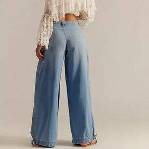 Pantalon Palazzo en Jean Vintage 2025 Tendance avec Poches Décoratives et Patchwork, Coupe Décontractée et Revers, pour Femme - Product Image 4