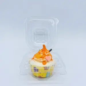 散装单个纸杯蛋糕容器-透明塑料一次性单个盒子。高圆顶翻盖式包装