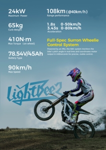 Sur Ron Light Bee 2 24Kw <span class=keywords><strong>Moto</strong></span> Elettrica per <span class=keywords><strong>Percorsi</strong></span> Non Asfaltati, Batteria al Litio Sicura 78.54V45Ah, Potente Coppia di 410N.m - Product Image 6