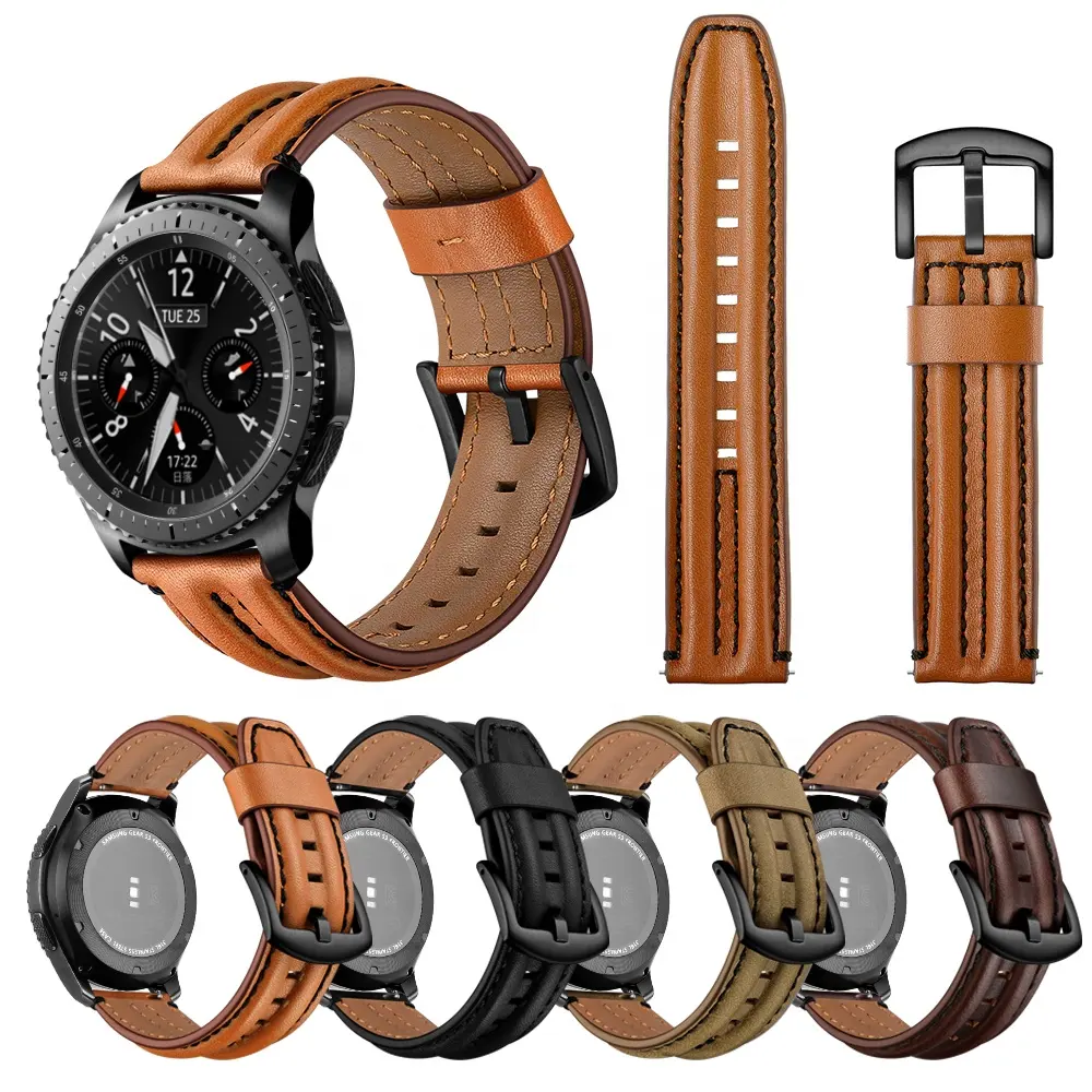 20mm 22mm Genuine Leather Wrist Strap Band For Samsung Galaxy Watch 42mm 46mm For Hauwei Watch GT 2 For Huami Amazfit GTR GTS