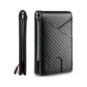 Fábrica Produto Homens Slim Carteira Bolso Frontal Minimalista De Fibra De Carbono Couro RFID Bloqueio Cartão Titular Dinheiro Clipe