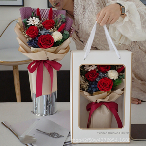 Bouquet di San Valentino Rancheng Immortal Ins Wind, <span class=keywords><strong>Rose</strong></span> Rosa Fresche e Piccole, Fiori Conservati per Dichiarazioni d'Amore V-293 35x22x11cm - Product Image 2