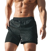 Pantalones cortos 2 en 1 para correr para hombre, con bolsillos, de compresión, para entrenamiento de gimnasio, Fitness