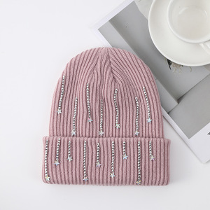 Phụ Nữ Mù<span class=keywords><strong>a</strong></span> Đông Hat Dày Dệt Kim Sao Rhinestone Trang Trí Nội Thất Đàn Hồi Ấm Áp Windproof Rắn Màu Dome Phụ Nữ Ấm Cúng Ngoài Trời Beanie Cap - Product Image 6