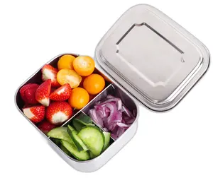 Caixa de recipiente de alimentos Tiffin lancheira de metal hermética de aço inoxidável com função de armazenamento alça opcional