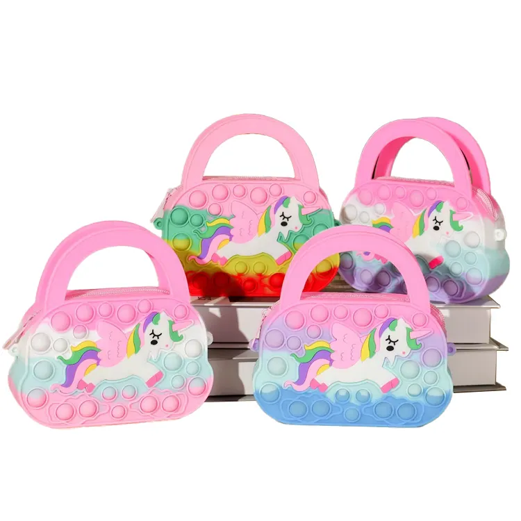 Dễ Thương chống căng thẳng đẩy Pops Crossbody Túi Unicorn thần tài đồ chơi Silicone bong bóng đẩy Pops itbag Coin Purse cho các cô gái