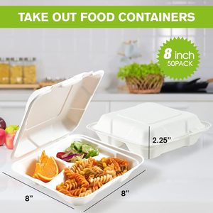 Envase de Alimentos Desechable, Ecológico, Natural, Compostable, de Caña de Azúcar, Tipo Clamshell - Product Image 3