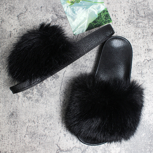 Phụ Nữ Của Thời Trang Tối Giản Fluffy Slide Mở Toe Flat Màu Đen Cho Dép Đi Trong Nhà Cho Tất Cả Các Mùa-Mùa Hè Mùa Đông Mùa Xuân Mùa Thu - Product Image 4