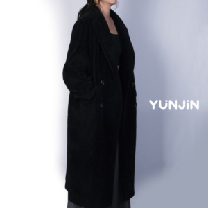 YUNJIN femmes Pure laine fourrure Double boutonnage chaud <span class=keywords><strong>noir</strong></span> manteau décontracté hiver laine ours en peluche longue <span class=keywords><strong>veste</strong></span> revers épais pardessus - Product Image 3