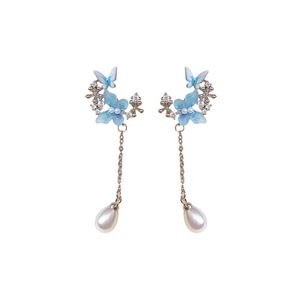 Korean <b>Blue</b> Crystal Zircon Flower Pendant <b>Earrings</b> for Women Simple Imitation Pearl Metal C-Shaped <b>Earrings</b> Fashion Date Jewelry - Product Image 2