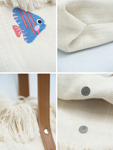 Bolso de Lona Abierto Reutilizable de Moda Bohemia Ecológica con Flecos Bordados Personalizados, Extra Grande, con Dos Correas, para Mujer, Verano, Uso Diario - Product Image 5