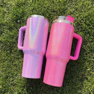 Gobelet de 40 oz personnalisé avec logo, effet scintillant, dégradé iridescent, paillettes holographiques, sublimation - Product Image 2