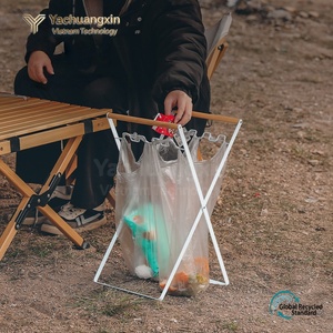 Foldable Metal Garbage Rack With Wooden Handle Outdoor <b>Camping</b> Storage Stand - Product Image 2
