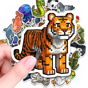 50 autocollants animaux pixelisés style dessin animé, caricatures pour décorer cahiers, bouteilles d'eau, cadeaux <span class=keywords><strong>de</strong></span> fête d'anniversaire - Product Image 5