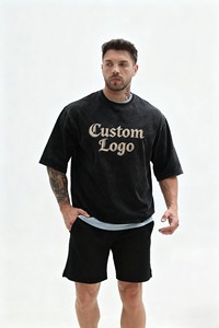 Áo thun cotton dày 260g, giặt acid tùy chỉnh, dành cho nam, tập thể dục, thời trang, kiểu dáng xu hướng, áo thun ngắn, áo thun nam size lớn - Product Image 3