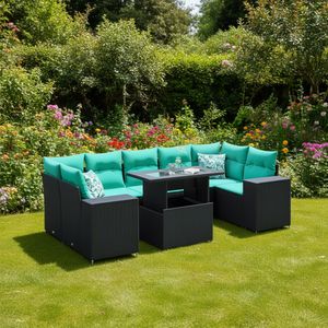 Juego de sofás de jardín de ratán sintético negro de 8 piezas con cojines, muebles de exterior, diseño contemporáneo - Product Image 2