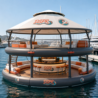 Plateforme de baignade gonflable avec comptoir de bar, parasol et sièges de relaxation pour maison de bord de mer, plage, yacht, loisirs en plein air, utilisation extérieure