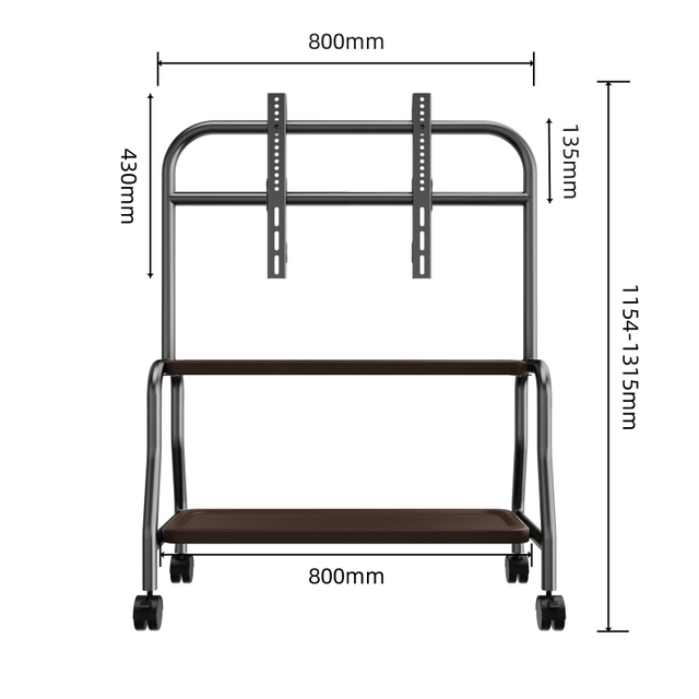 Double Shelf TV Cart Movable Easel Studio TV Floor Stand With Wheels Rolling TV Trolley for 32/50/55/65 Inch