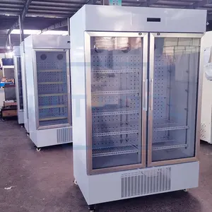 Armario de almacenamiento de medicamentos, refrigerador de doble puerta de vidrio, 660L, estándar, GSP, para farmacia