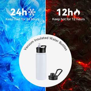 Bouteille d'eau isotherme de 24 oz avec couvercle à paille, en acier inoxydable, à double paroi sous vide, avec couvercle à large ouverture - Product Image 4