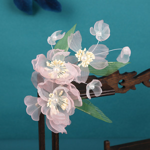 Nuevos accesorios para el cabello y horquillas Hanfu, diseño original, hechos a mano, exquisitos clips de flores perforadas de flor de durazno rosa para - Product Image 2