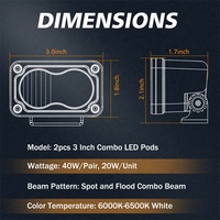 Combo de vaina de iluminación LED ultrabrillante de 20W IP67, resistente al agua, 1200LM, para camiones 4x4, haz de luz de punto/inundación, nuevo auxiliar