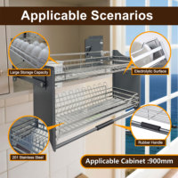 Alandwares Escorredor de Louça Moderno Cromado de 2 Níveis para Cozinha, Cesto Deslizante de Aço Inoxidável 201, Armazenamento Elevatório Ecológico