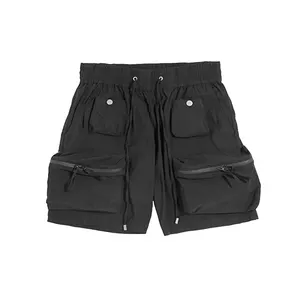 Pantalones cortos elásticos de nailon para hombre, cordón multibolsillo personalizado, informal, de verano
