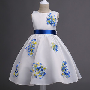 Girls 3D Floral Dress White Yellow Petal Skirt Stage Performance Wear For Children Spring 2017 - Product Image 2