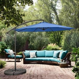 Paraguas voladizo de Metal azul de inclinación Manual moderno de 10 'con Base cruzada para playa, jardín, <span class=keywords><strong>Patio</strong></span>, parque, <span class=keywords><strong>patio</strong></span> trasero, restaurantes, hoteles - Product Image 1