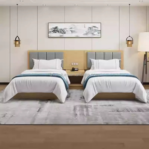 Commerical Furniture Hotel Bedroom Sets <b>Single</b> Twin <b>Wooden</b> <b>Bed</b> Frame With Upholstered Headboard Nightstands For 3 Star Hotels - Product Image 1