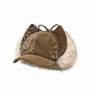 Gorra de béisbol de lona con estampado de leopardo, color marrón café, con orejeras de piel sintética, gorro cálido de invierno para mujer - Product Image 2