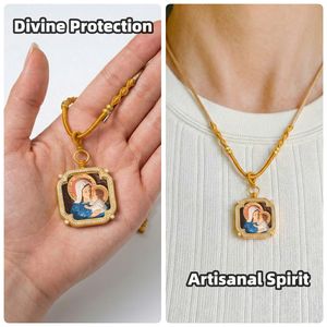 GIVELUCK Colgante Católico Personalizado con Relieve 3D, Incrustaciones <span class=keywords><strong>de</strong></span> Zirconia, <span class=keywords><strong>Virgen</strong></span> María <span class=keywords><strong>de</strong></span> <span class=keywords><strong>Guadalupe</strong></span>, San Benito, Chapado en Oro <span class=keywords><strong>de</strong></span> 18K, Aleación <span class=keywords><strong>de</strong></span> Cobre - Product Image 4