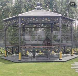 Pergola en fonte noire et or pour jardin, pavillon décoratif extérieur, taille personnalisée, élégante décoration extérieure - Product Image 1
