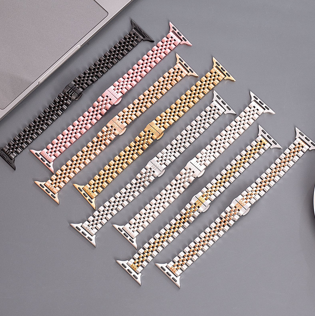 PDANY Smartwatch Wristband Metal Chain Strap 5 Beads Stainless Steel Slim Bands for Apple Watch Band 46mm 42mm
