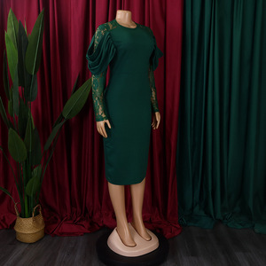 Vestidos Casuales Elegantes de Oficina para Mujer, Estilo Africano, Manga de Encaje, Corte Regular, Tejido Sólido de Verano - Product Image 3