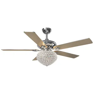 Luxury Design Dining Room Copper Motor Fan 5 Blades Crystal Ceiling Fan Light