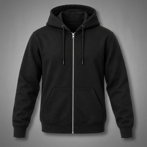 Men's Black 100% Cotton Full Zip Winter <b>Hoodie</b> with Drawstring Hood and Split Kangaroo Pockets - Product Image 3