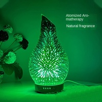 Difusor de Aroma 3D con Borde Biselado de Vidrio, Vapor Frío Ultrasónico, Luz Nocturna de Siete Colores, Base con Aspecto de Madera, Uso en Interiores, 36dB de Ruido, 0.5L