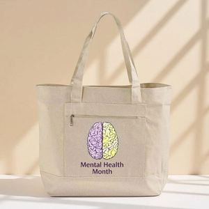 Custom Pickleball Tournament Two Tone <b>Canvas</b> <b>Tote</b> Bag With Zippered Pocket Sports Team Event Shopping Bag - Product Image 2