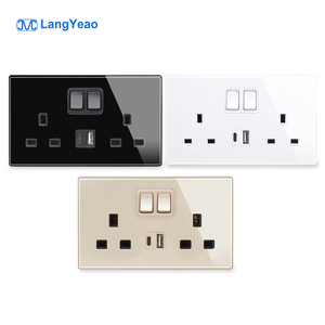 Langyeao đầy đủ Tempered Glass Bảng điều chỉnh màu đen sang trọng phổ 13A anh tường chuyển đổi ổ cắm USB + Loại C ổ cắm thiết kế mới - Product Image 1