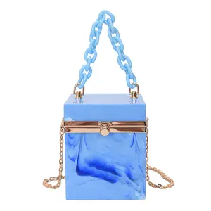 Luxury Custom Women Colorful Shoulder Chain Bags Clear Evening Party Clutch Storage Box Purse Square Acrylic Bag