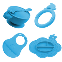 Prix usine ensemble de vaisselle écologique incassable enfants Silicone bavoir cuillère bol 0-12 mois bébé fournitures vert sain