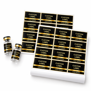 Feuilles d'étiquettes autocollantes personnalisées noires et dorées pour bouteilles avec graphisme sur mesure - Product Image 1