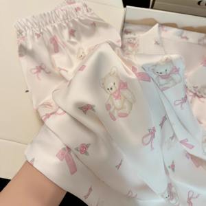 Set di pigiami <span class=keywords><strong>in</strong></span> raso ricamato regolare di base su misura 2 pezzi pigiami <span class=keywords><strong>in</strong></span> bianco di <span class=keywords><strong>seta</strong></span> da <span class=keywords><strong>donna</strong></span> Set pigiami <span class=keywords><strong>in</strong></span> raso - Product Image 2