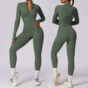 Ensemble de fitness gym personnalisé vêtements de yoga une pièce vêtements de sport à fermeture éclair sur le devant combinaison et barboteuses une pièce pour femmes grande taille - Product Image 1