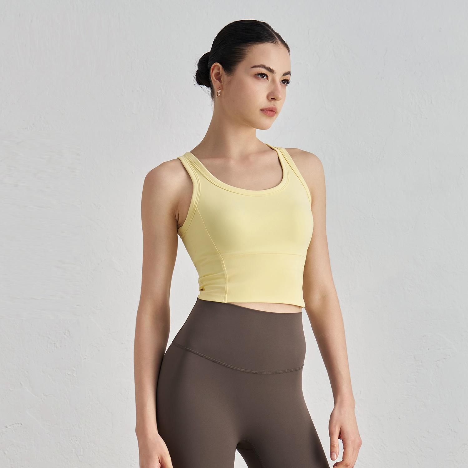 Solid Color Round Neck Hollow Out Women Gym Yoga Vest Tank Top Fitness Sport Bra