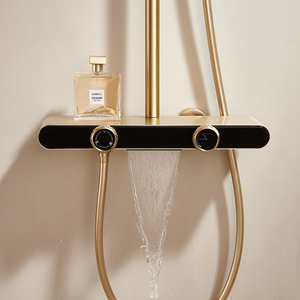 All Copper Shower Set Piano Key Thermostatic Digital Display Bathroom Shelf Top Spray Luxury Style - Product Image 1
