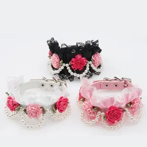 Fashion Design Dog Collar Pink Floral Cat Collar Necklace Pet Accessories Supplies